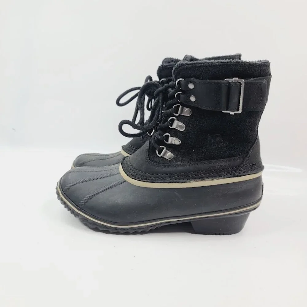 Sorel Women's Black Fancy‎ Lace II NL2125-010 Leather Ankle Winter Boot Size 8